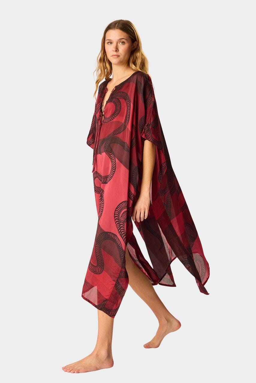 Natalie Martin - Paulina Caftan - Ament Snake Oxblood - Dress - YUCCA, artistic clothing for women, boutique near me.
