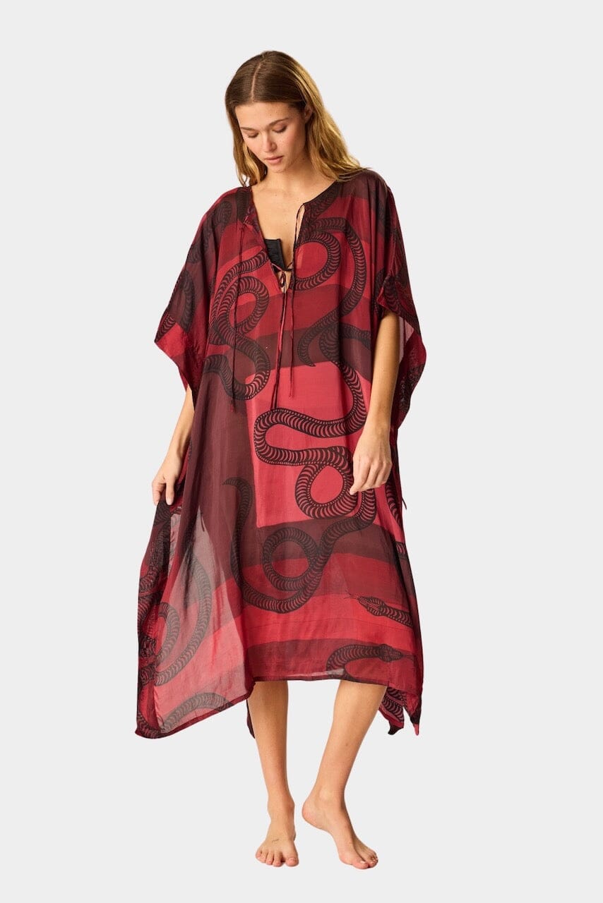 Natalie Martin | Paulina Caftan In Ament Snake Oxblood - SHOP YUCCA Dress NATALIE MARTIN - YUCCA 