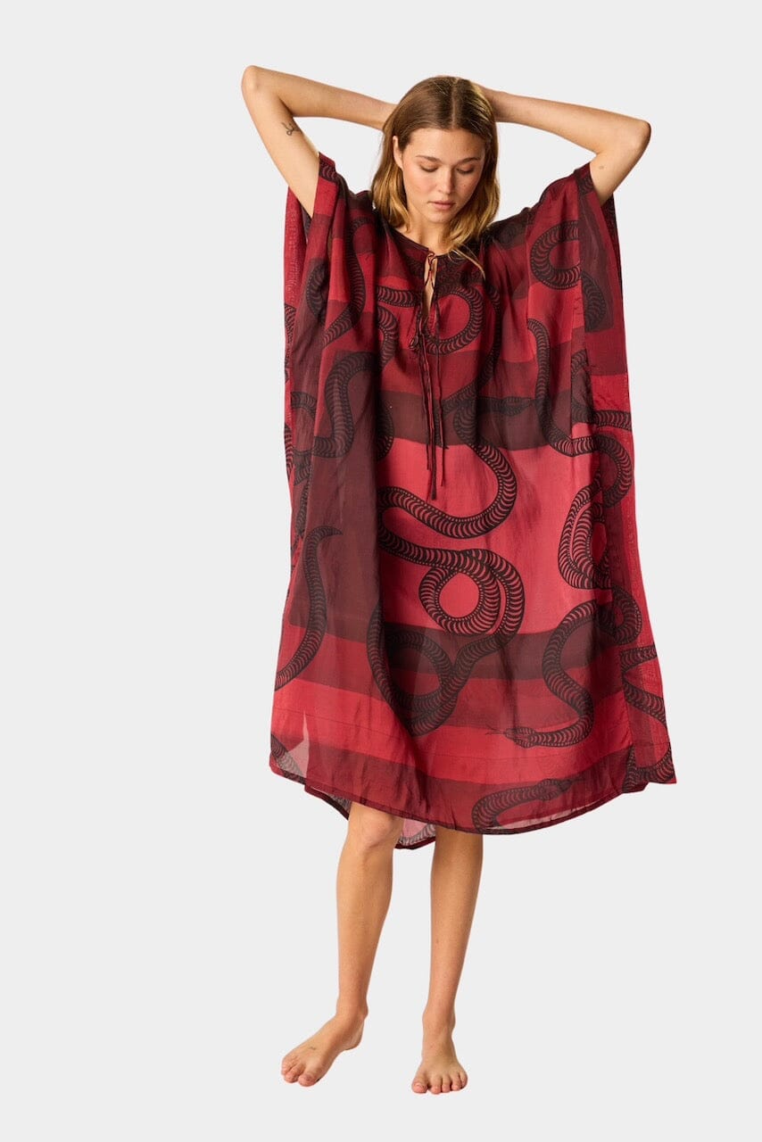 Natalie Martin - Paulina Caftan - Ament Snake Oxblood - Dress - YUCCA, artistic clothing for women, boutique near me.