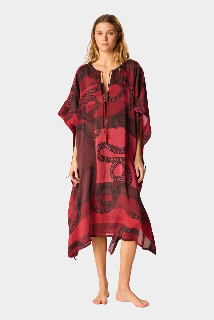 Natalie Martin - Paulina Caftan - Ament Snake Oxblood - Dress - YUCCA, artistic clothing for women, boutique near me.