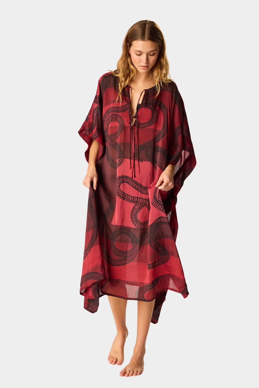 Natalie Martin - Paulina Caftan - Ament Snake Oxblood - Dress - YUCCA, artistic clothing for women, boutique near me.