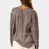 Natalie Martin Tolan Shirt Delphi Ink back view with relaxed drape and gathered shoulders
