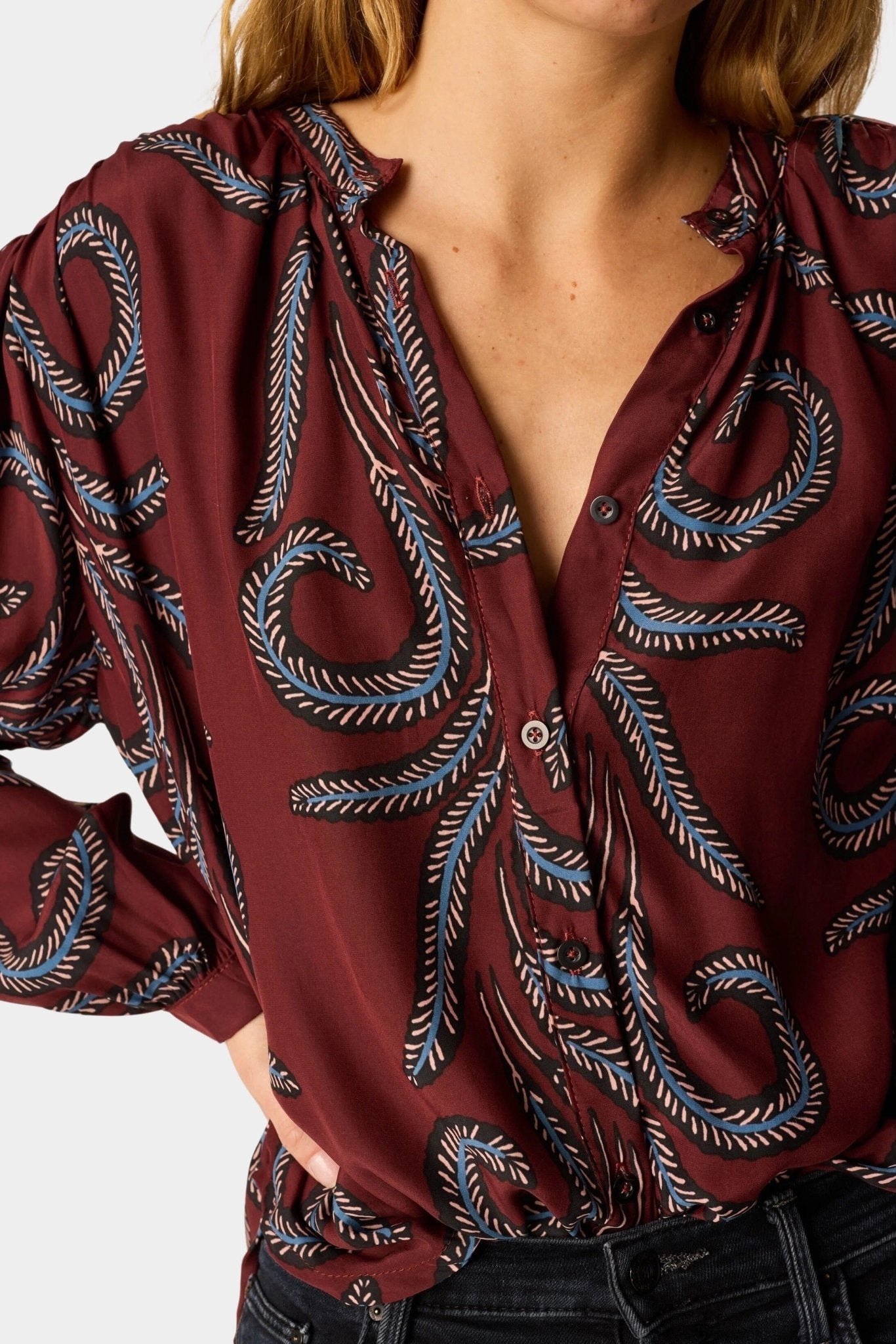 Natalie Martin - Tolan Shirt - Feather Bordeaux - Tops & Tees - YUCCA, Boutiques Denver, stylish tops for women.