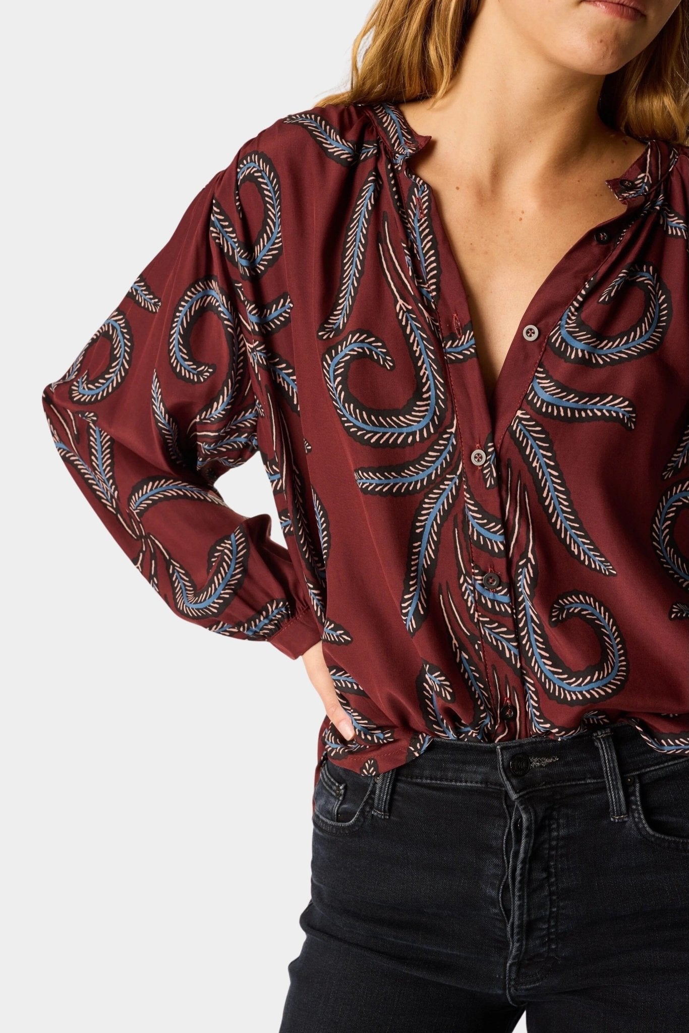 Natalie Martin - Tolan Shirt - Feather Bordeaux - Tops & Tees - YUCCA, Boutiques Denver, stylish tops for women.