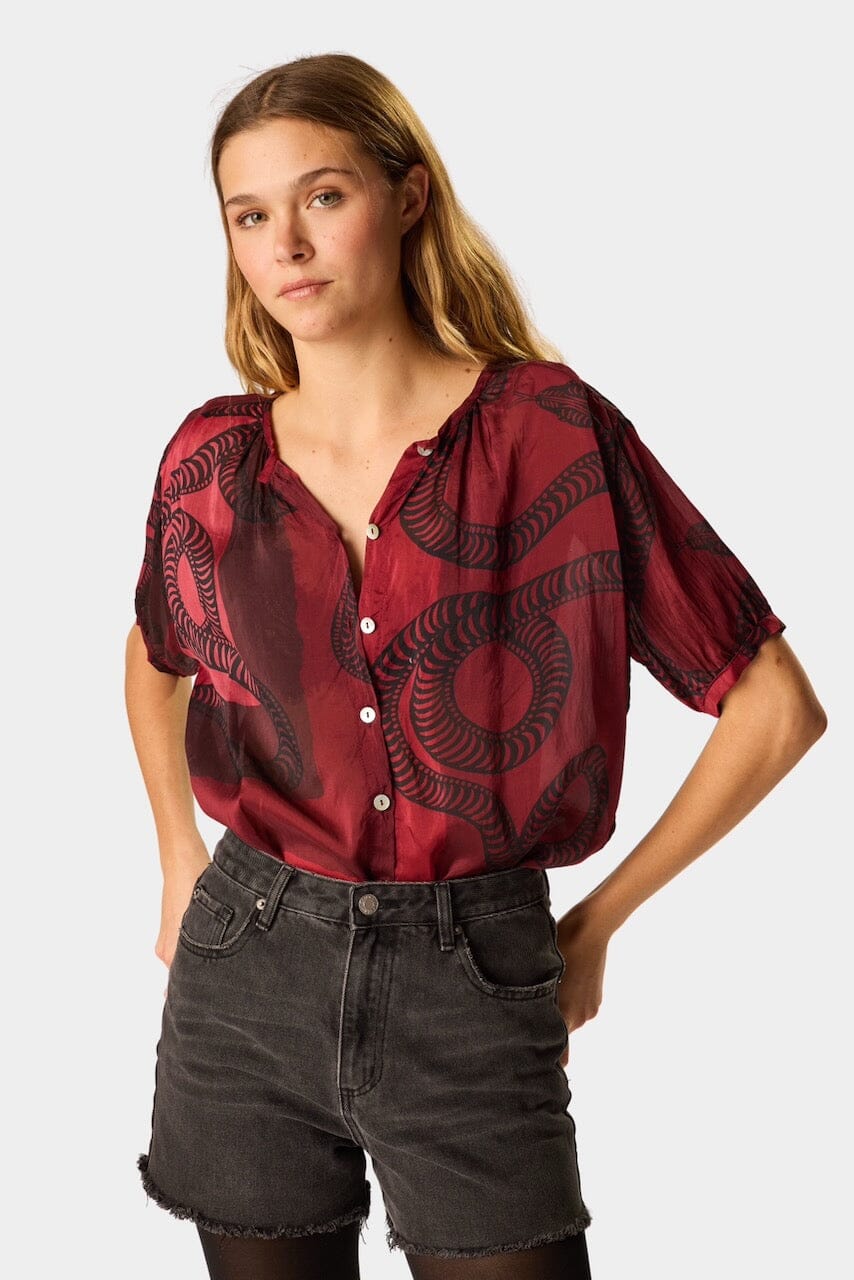 Natalie Martin | Violet Top In Ament Snake Oxblood - SHOP YUCCA Shirts & Tops NATALIE MARTIN - YUCCA 