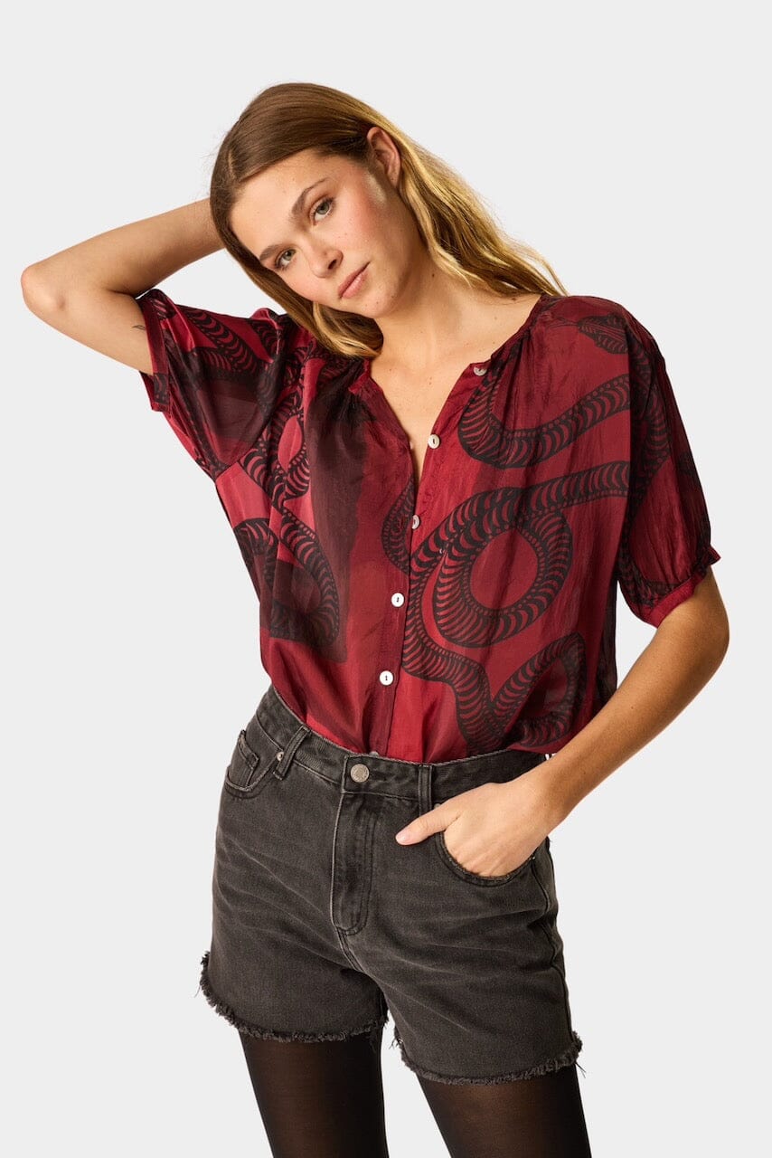 Natalie Martin | Violet Top In Ament Snake Oxblood - SHOP YUCCA Shirts & Tops NATALIE MARTIN - YUCCA 