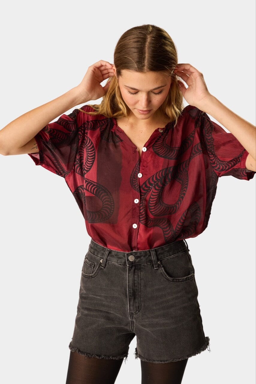Natalie Martin | Violet Top In Ament Snake Oxblood - SHOP YUCCA Shirts & Tops NATALIE MARTIN - YUCCA 