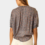 Natalie Martin Violet Top Delphi Ink rear silhouette with short sleeves and mixed floral block print detail