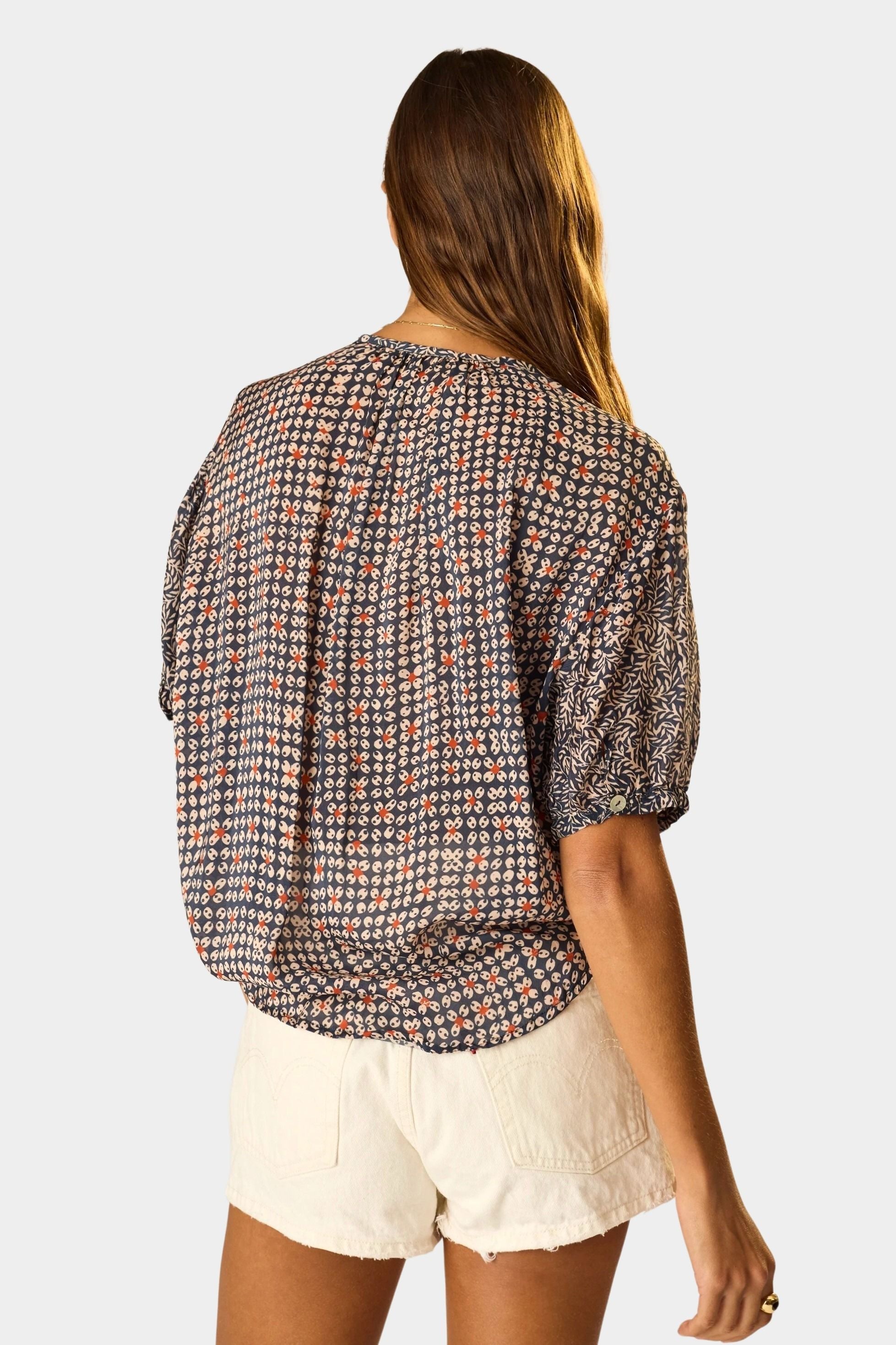 Natalie Martin Violet Top Delphi Ink back view with draped fit and lightweight viscose fabric at YUCCA Denver