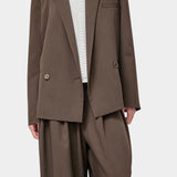 No.6 Austin Blazer in Chocolate, front view styled with the matching Holland Pant