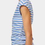 No.6 Carly Tee blue white stripe side view with ruched waist detail