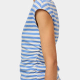 No.6 Carly Tee blue white stripe side view with ruched waist detail