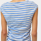 No.6 Carly Tee blue and white stripe cap sleeve top back view