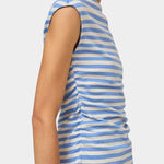 No.6 Carly Tee blue and white stripe knit top with subtle side ruching