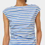 No.6 Carly Tee in blue and white stripe cap sleeve cotton knit top