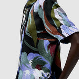 No.6 Chloe Top in Peony floral silk blouse side view showing cropped length and sleeve detail