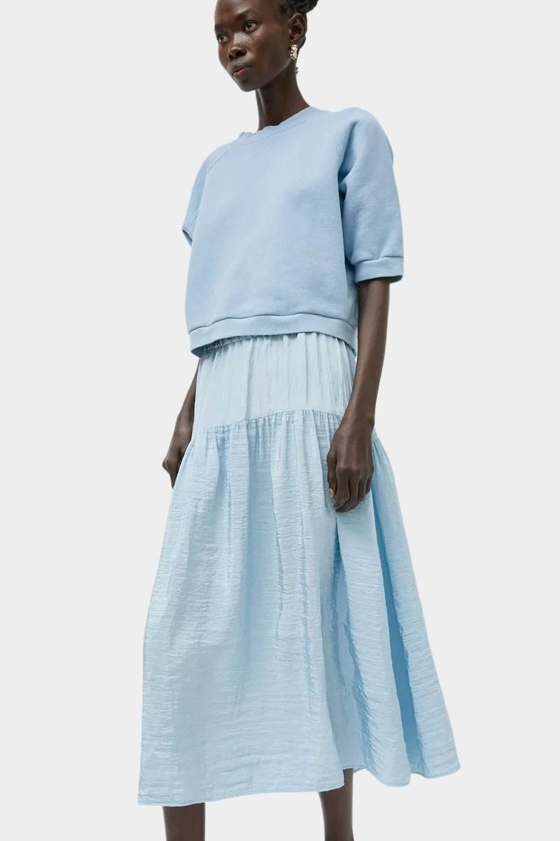 Relaxed cotton sweatshirt and gathered midi skirt in chambray blue by No.6 at SHOP YUCCA Denver
