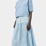 Relaxed cotton sweatshirt and gathered midi skirt in chambray blue by No.6 at SHOP YUCCA Denver