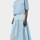Relaxed cotton sweatshirt and gathered midi skirt in chambray blue by No.6 at SHOP YUCCA Denver