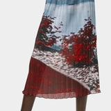 No.6 Hiroko slim pleated skirt in Cinema print with dreamy landscape-inspired artwork, lightweight texture, and midi silhouette