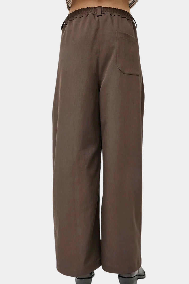 No.6 Holland Pant in Chocolate, back view showing the elasticated waist and single patch pocket