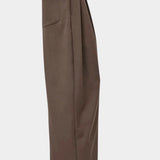 No.6 Holland Pant in Chocolate, side view showing the back patch pocket and leg shape