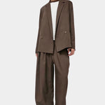 No.6 Holland Pant in Chocolate, full length front view styled with the matching Austin Blazer at YUCCA Denver