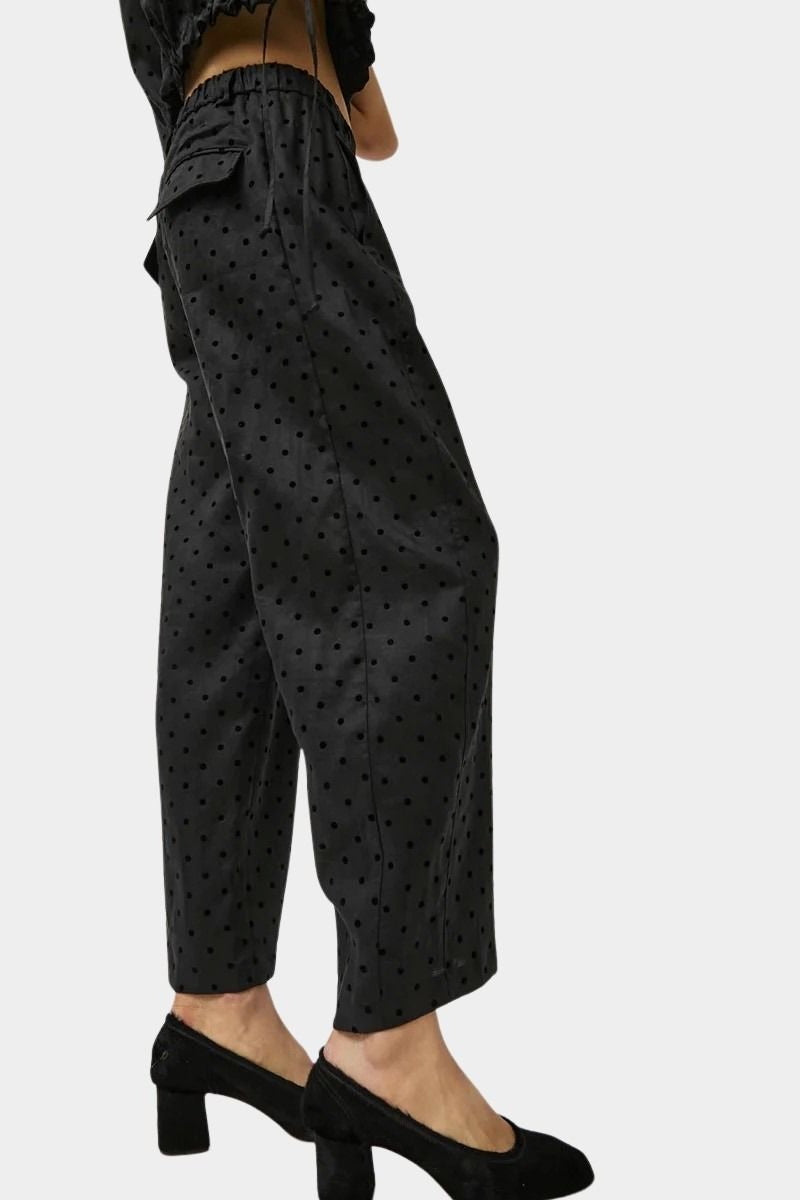 No.6 Justin Pant black dot linen wide leg cropped pant side view