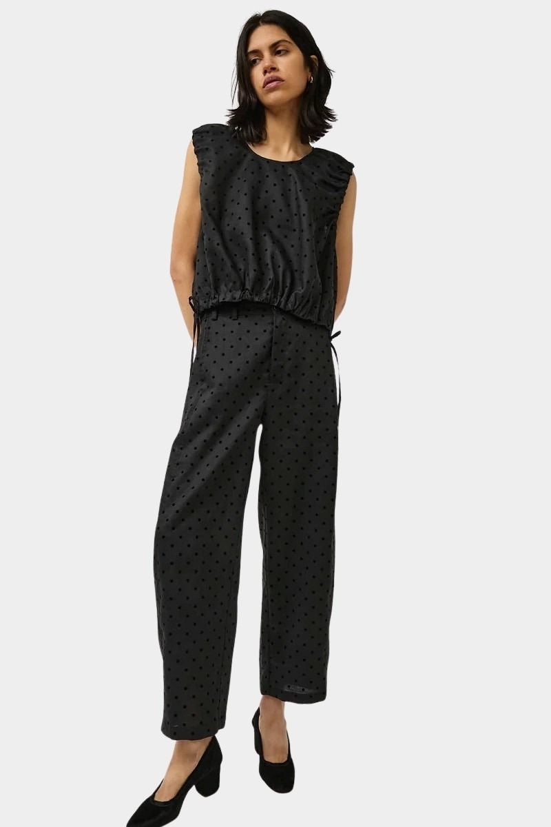 No.6 Justin Pant black dot linen high rise wide leg pant front view