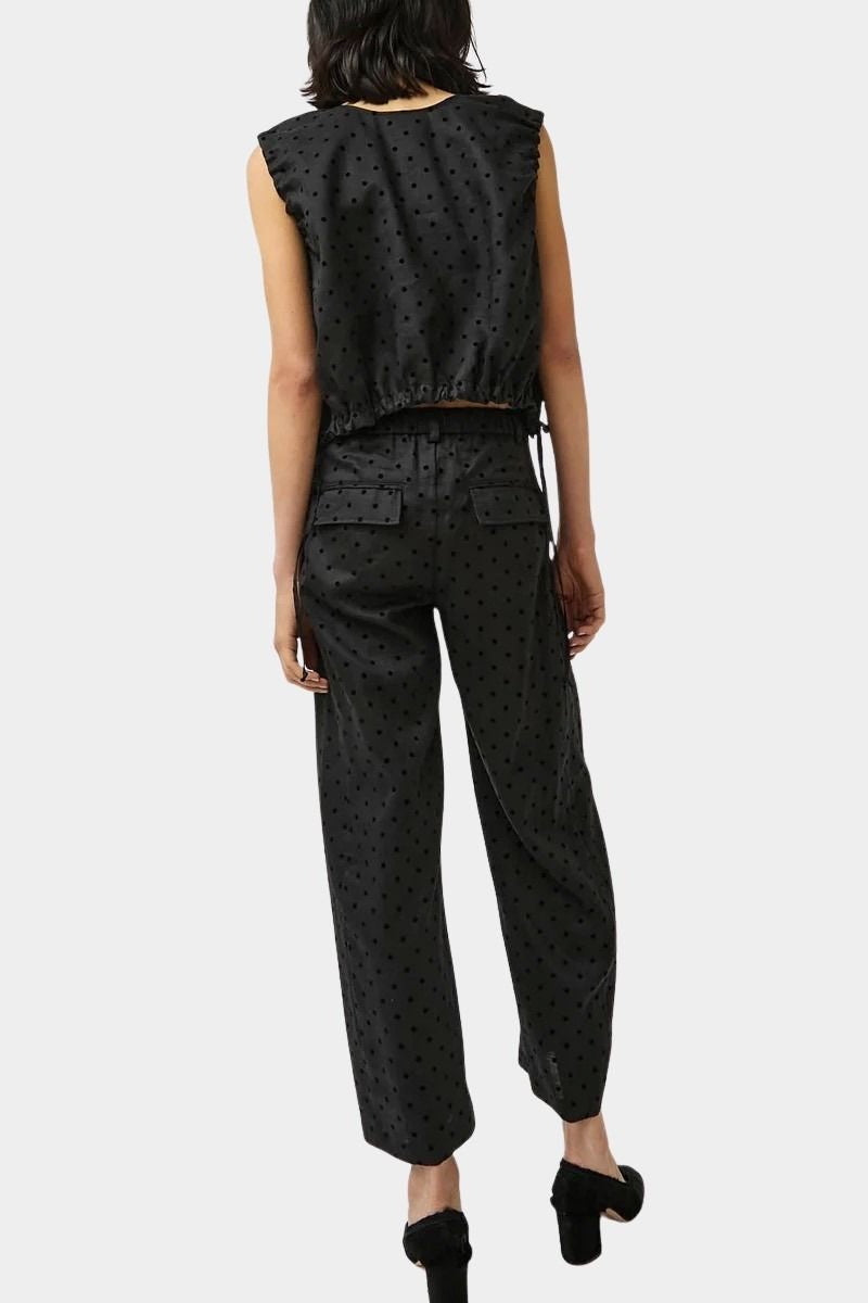 No.6 Justin Pant black dot linen with back flap pockets
