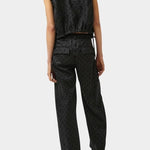 No.6 Justin Pant black dot linen with back flap pockets