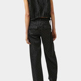 No.6 Justin Pant black dot linen with back flap pockets