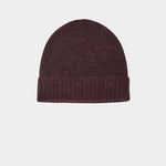 No.6 Knit Beanie in Bordeaux, front product view showing the fuzzy knit and ribbed cuff