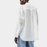 Back view of the No.6 Lake Shirt in White Organza with relaxed oversized silhouette, semi sheer organza texture, curved hem, and fluid drape.