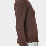 No.6 Lennon Turtleneck in Espresso, side detail showing the fabric drape and lettuce hem