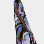 No.6 Marion Dress in Peony floral silk midi dress side view highlighting fluid drape and slit