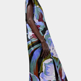 No.6 Marion Dress in Peony floral silk midi dress side view highlighting fluid drape and slit