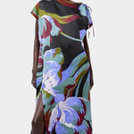 No.6 Marion Dress in Peony floral silk midi dress styled with waist tie and side slit detail