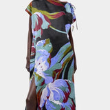 No.6 Marion Dress in Peony floral silk midi dress styled with waist tie and side slit detail