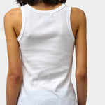 Back view of Max Top in White by No.6 featuring a clean scoop neckline and minimalist fitted sleeveless silhouette