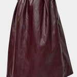No.6 Mel Skirt in Bordeaux, back view of the elastic waistband and midi skirt