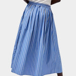 No.6 Mel Skirt in Eton Stripe blue and white cotton A-line midi skirt back view with elastic waistband detail