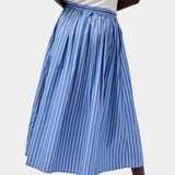 No.6 Mel Skirt in Eton Stripe blue and white cotton A-line midi skirt back view with elastic waistband detail