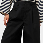No.6 Mick Short in black cotton ripstop bermuda shorts front view showing button closure and pleated front