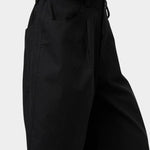 No.6 Mick Short in black cotton ripstop bermuda shorts side detail showing pocket and zip fly construction