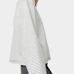 No.6 Nora Top in White Stripe, side profile highlighting the dropped shoulder and wide cuff