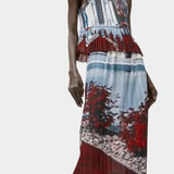 Pleated printed tank top in washed blue and crimson tones by No.6 available at SHOP YUCCA Denver