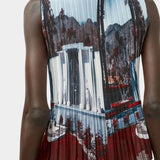 Back view of pleated high neck tank with dreamy landscape print by No.6 at SHOP YUCCA Denver