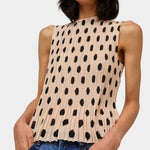 No.6 Rae Top in cream with black dot print sleeveless pleated blouse