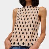 No.6 Rae Top in cream with black dot print sleeveless pleated blouse